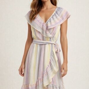 LC Lauren Conrad Pastel Striped Asymmetrical Wrap Dress